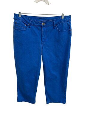 Faded Glory 16 Blue Mid Rise Capri Pants Cotton Blend Stretch Minimalist Heritag